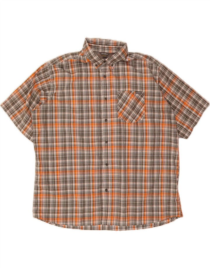 EDDIE BAUER Mens Short Sleeve Shirt 2XL Orange Check Polyester Vintage Eddie Bauer and Second-Hand Eddie Bauer from Messina Hembry 