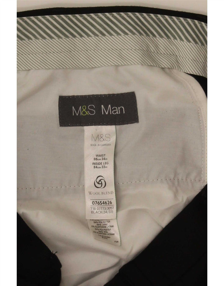 Мужские прямые костюмные брюки Marks & Spencer W34 L33 черные из полиэстера
