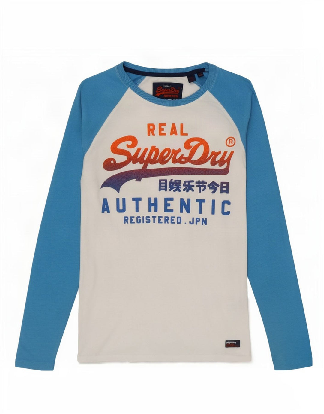 Мужской топ с графическим рисунком Superdry, маленький белый хлопок с длинными рукавами и цветными блоками