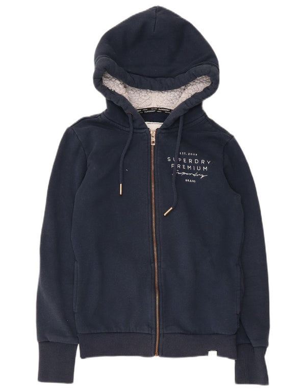 Женский свитер с капюшоном на молнии с графическим рисунком Superdry UK 8, маленький темно-синий, хлопковый