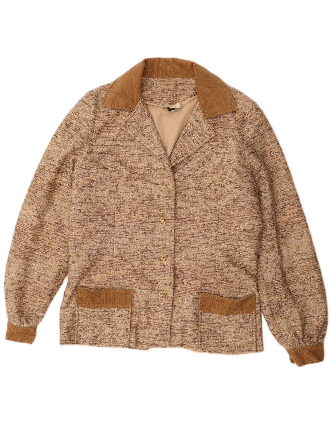 Винтажный женский пиджак на 4 пуговицах, Великобритания, 14, большие бежевые крапинки