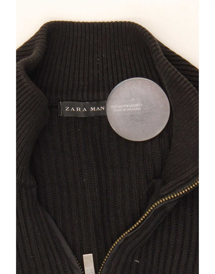 Мужской кардиган Zara, хлопковый свитер среднего черного цвета с цветными блоками