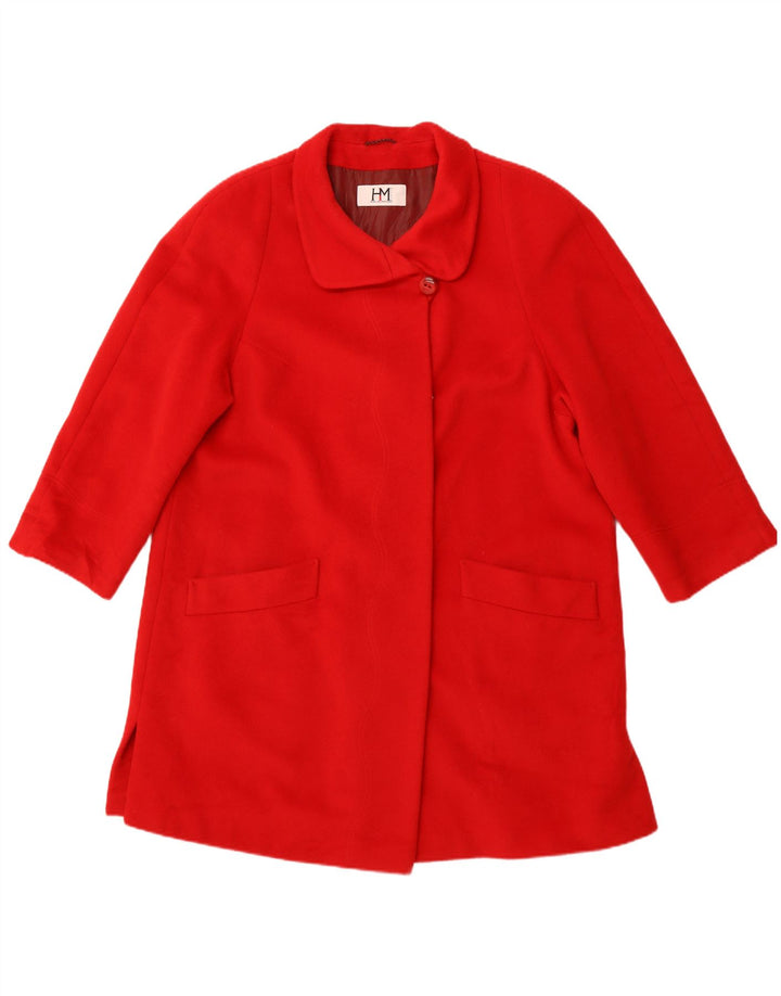 HENSEL UND MORTENSEN Womens Overcoat UK 16 Large Red Merino Wool