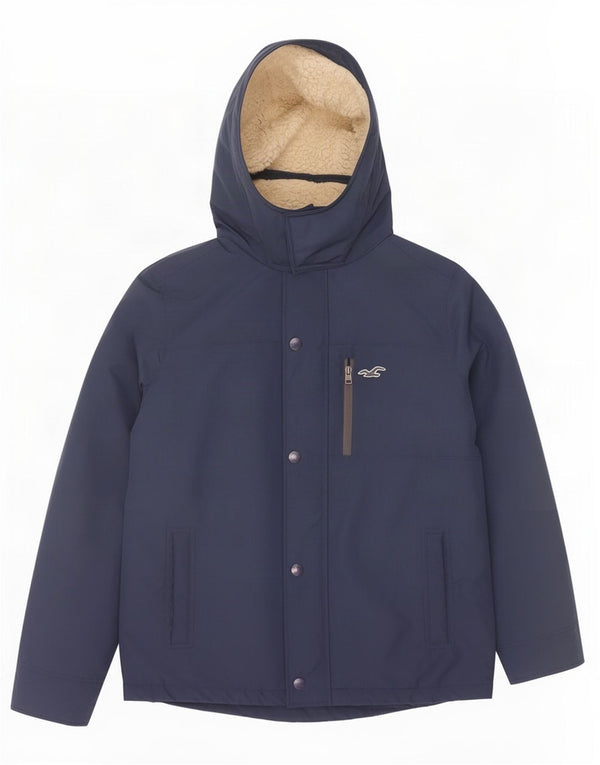 Мужская куртка шерпа с капюшоном Hollister UK 40, большая темно-синяя, полиэстер