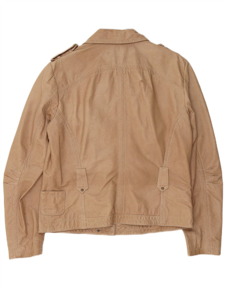 OVS Womens Leather Jacket IT 50 XL Beige Leather