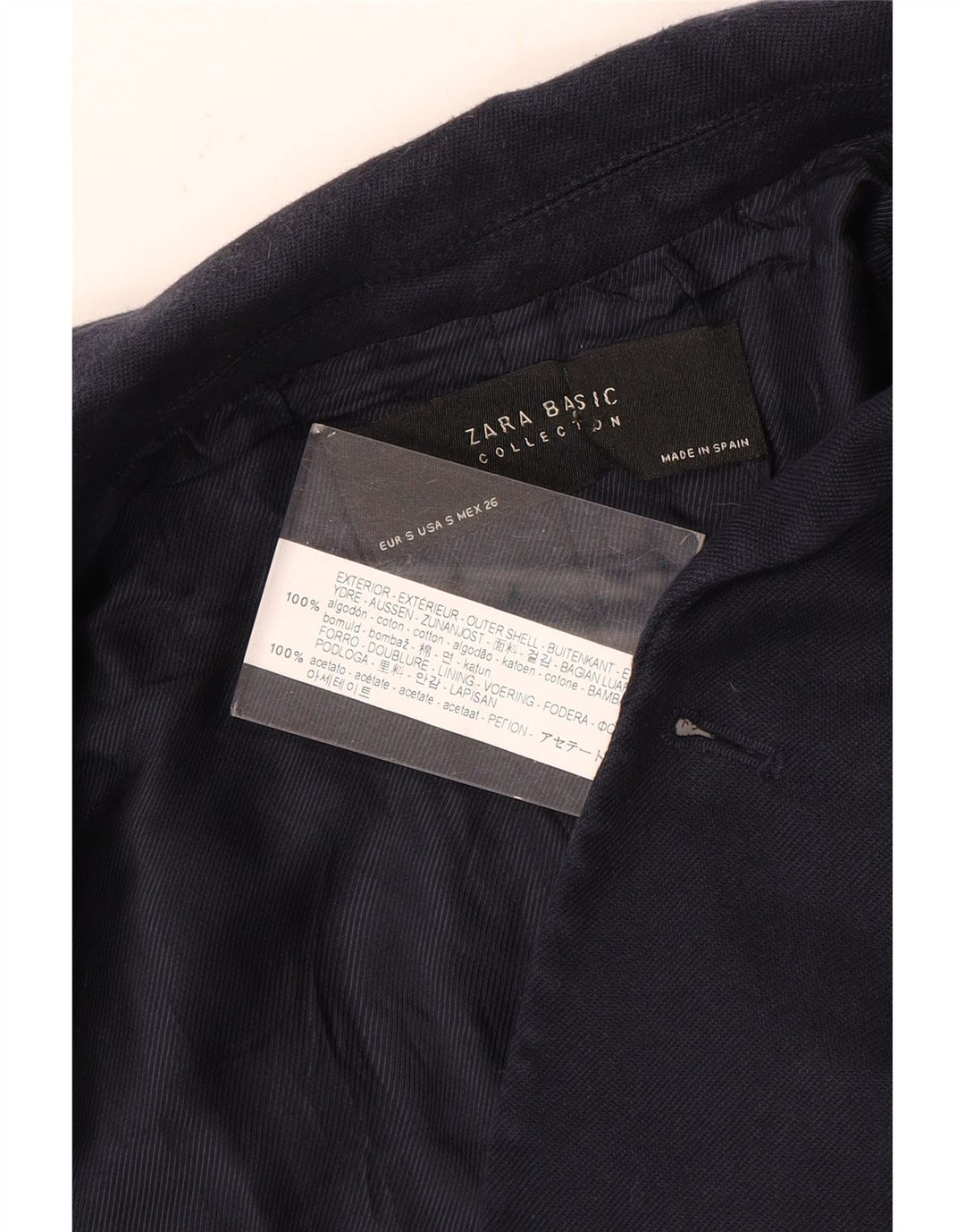 Женский двубортный пиджак ZARA UK 10, маленький темно-синий, хлопок