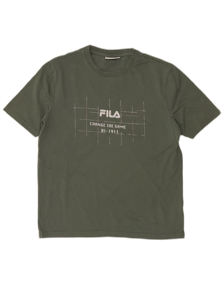 Мужская футболка с рисунком FILA, маленький размер, цвет хаки, хлопок