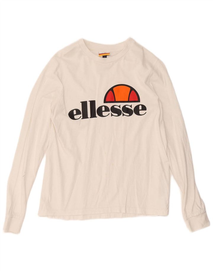 Женский топ Ellesse с длинным рукавом и графикой, Великобритания, 10 маленьких размеров, белый хлопок