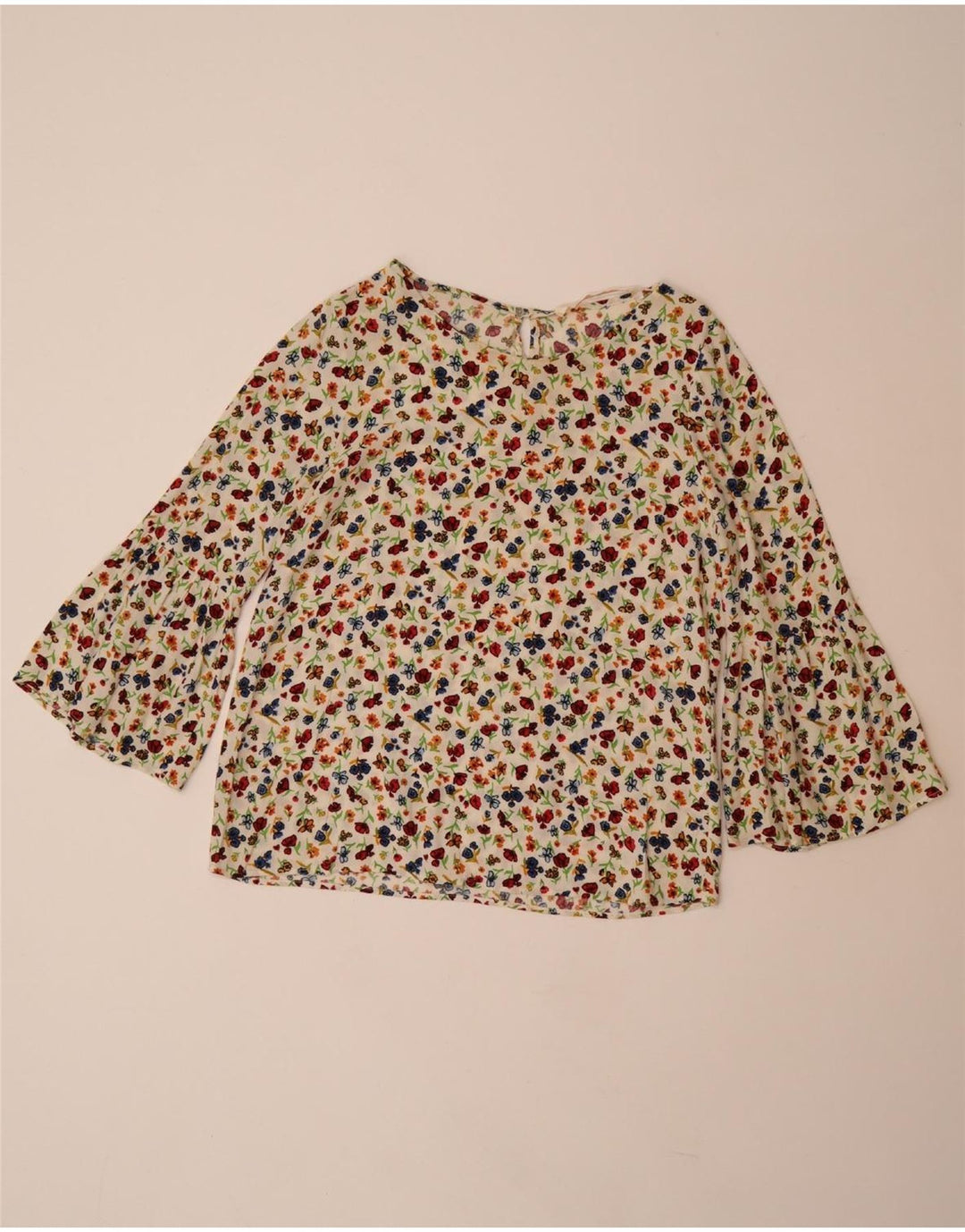 Женская блузка с рукавом 3/4 ZARA, Великобритания, 10 маленьких размеров, из вискозы кремового цвета с цветочным принтом