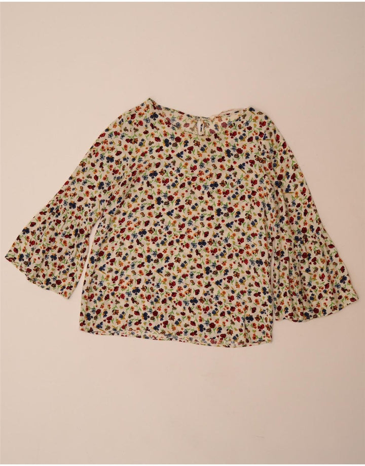 Женская блузка с рукавом 3/4 ZARA, Великобритания, 10 маленьких размеров, из вискозы кремового цвета с цветочным принтом