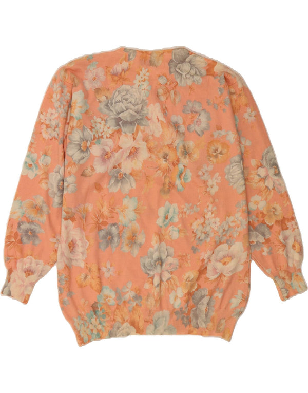 ВИНТАЖНЫЙ женский джемпер с круглым вырезом, Великобритания, 18 XL, розовый шерстяной цветочный принт