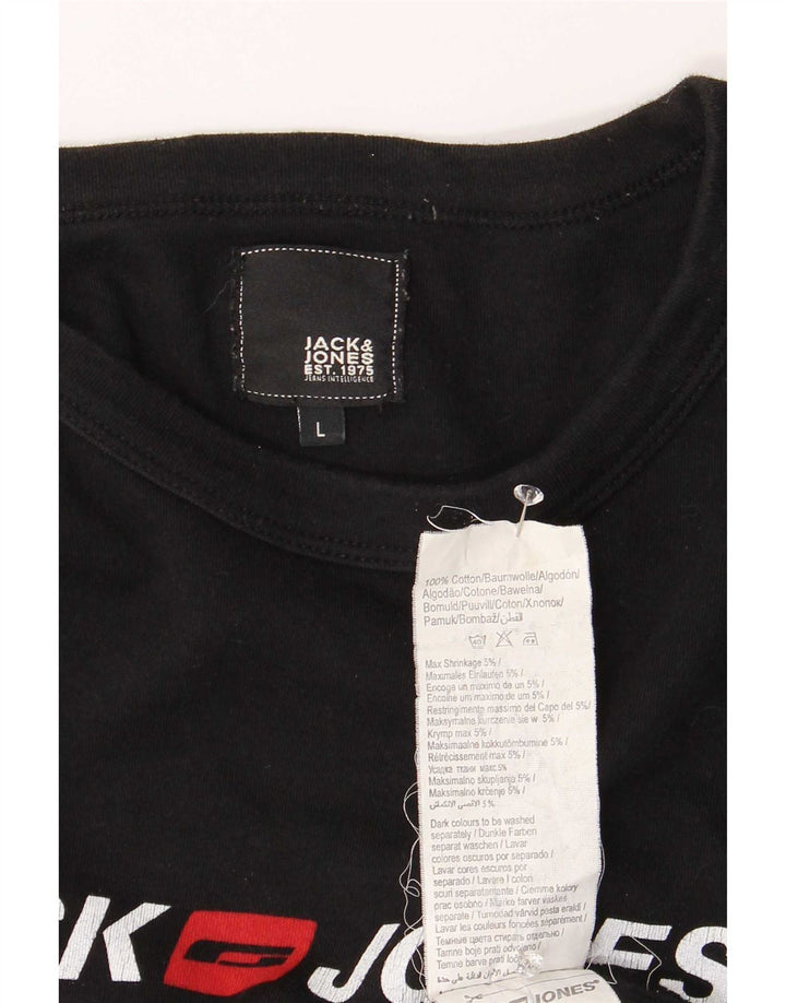 Мужской топ с рисунком Jack & Jones с длинным рукавом, большой черный хлопок