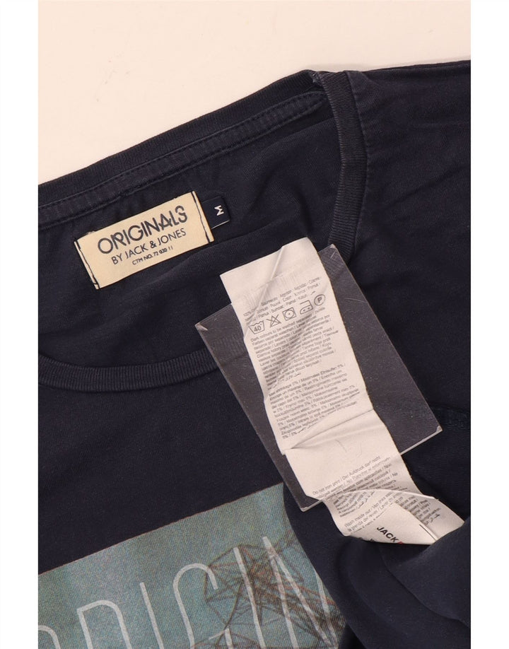 Мужская футболка с рисунком Jack & Jones, темно-синий, хлопковый топ среднего размера