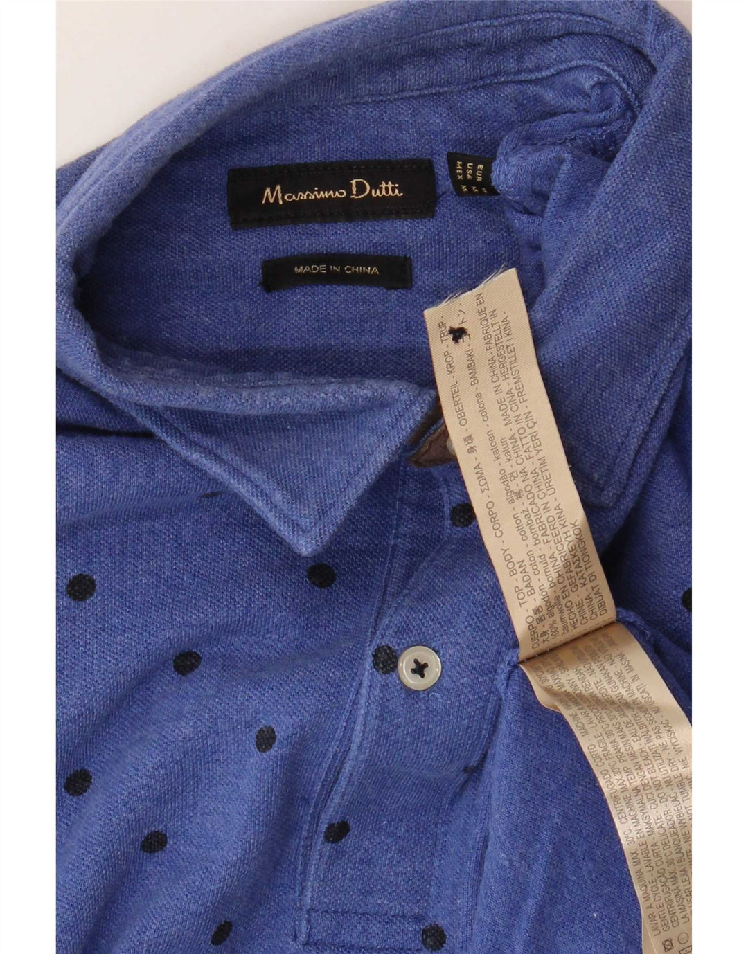 Мужская рубашка-поло Massimo Dutti, хлопковая синяя пятнистая ткань