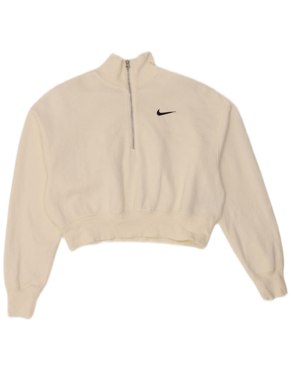 Женский укороченный свитшот с воротником на молнии большого размера Nike UK 10, маленький белый