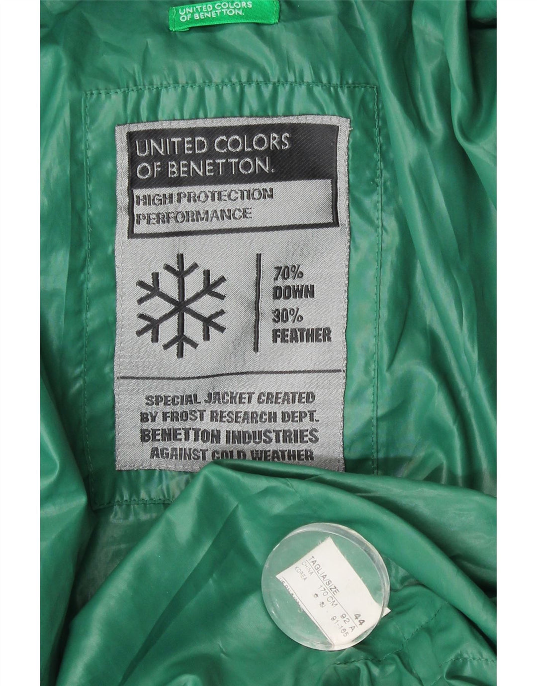 Женская утепленная куртка Benetton с капюшоном IT 44, средний зеленый полиэстер