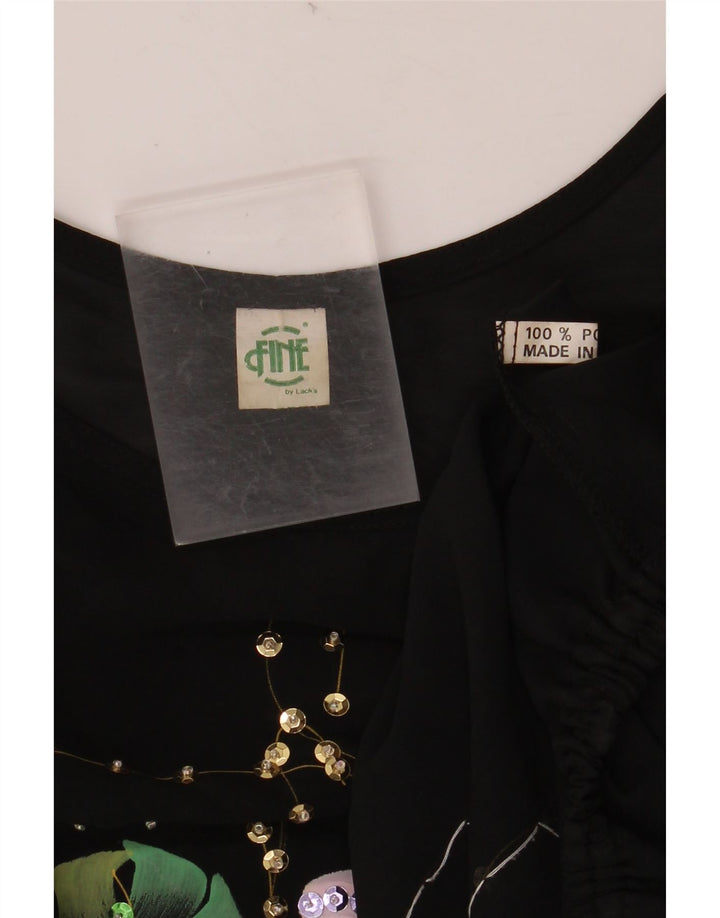 ВИНТАЖНАЯ женская укороченная блузка с крыльями летучей мыши, топ UK 18 XL, черный полиэстер с цветочным принтом