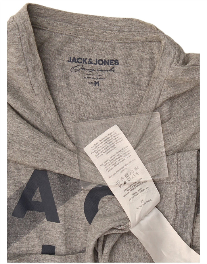 Мужская футболка с рисунком Jack & Jones, хлопковый топ среднего серого цвета