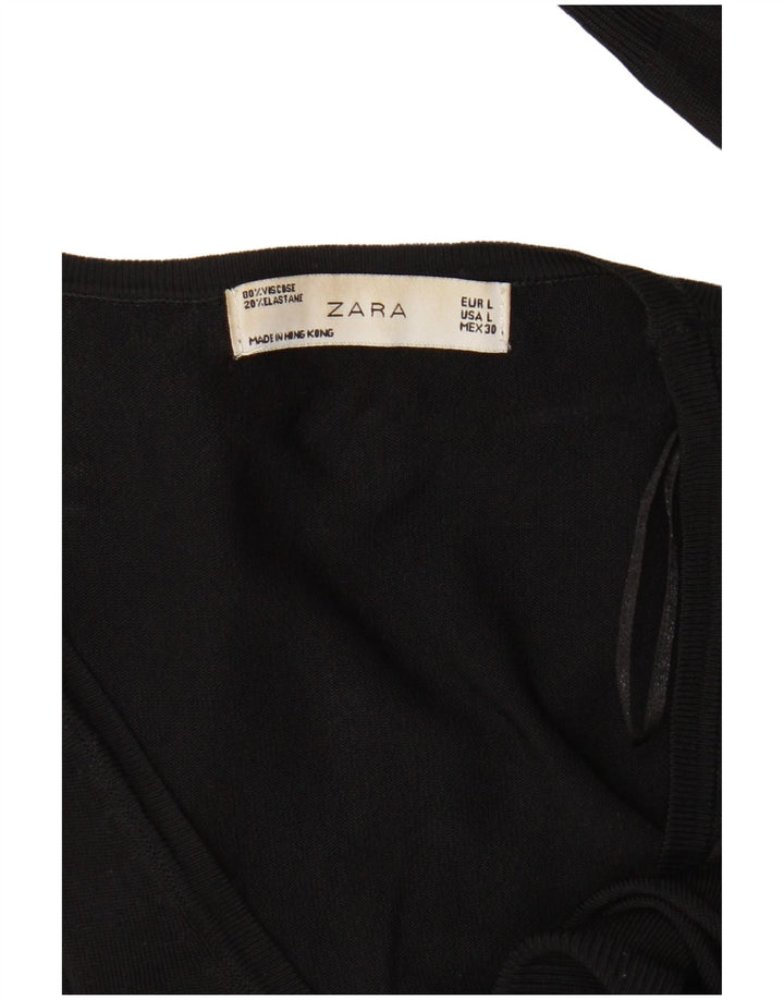 Женский укороченный кардиган Zara Basic UK 14, большой черный вискоза
