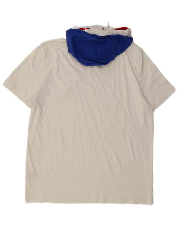 LE COQ SPORTIF Mens Hooded T-Shirt Top XL White Colourblock Cotton