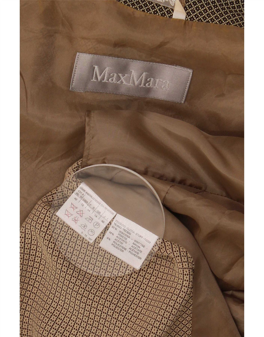Женский пиджак на 4 пуговицах Max Mara, Великобритания 14, большой коричневый, вискоза с геометрическим рисунком