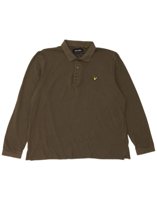 Мужская рубашка-поло с длинным рукавом Lyle & Scott 2XL, хлопок цвета хаки