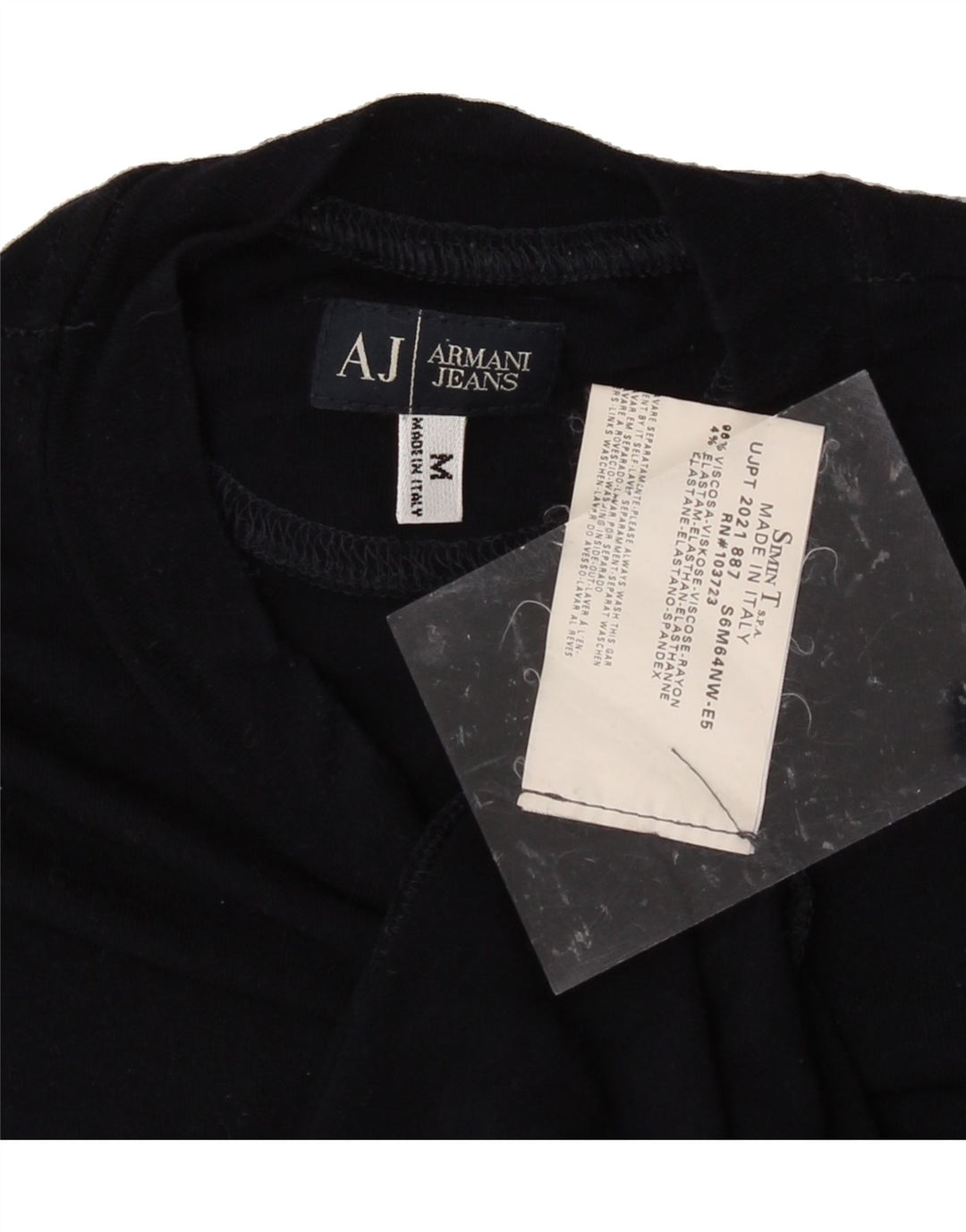 ARMANI JEANS Womens T-Shirt Top UK 12 Medium Black Viscose Vintage Armani Jeans and Second-Hand Armani Jeans from Messina Hembry 