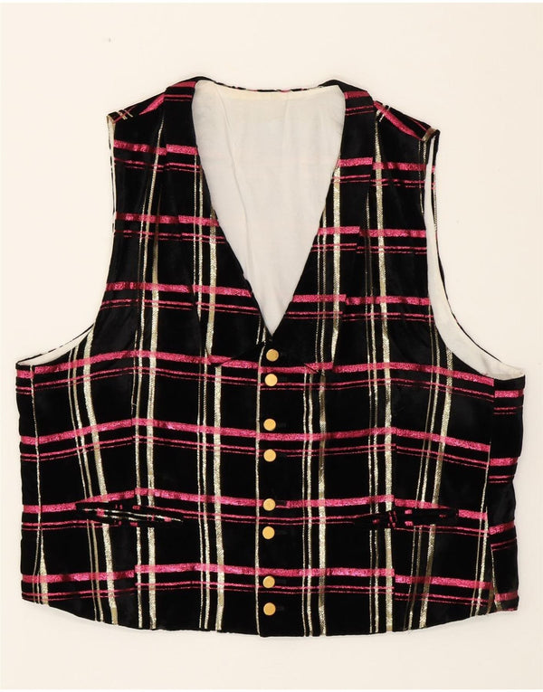 ВИНТАЖНЫЙ женский бархатный жилет UK 18 XL, черный в клетку