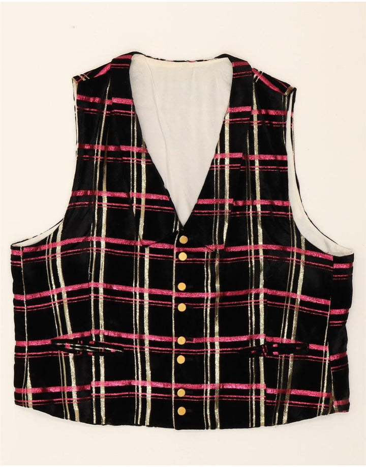 ВИНТАЖНЫЙ женский бархатный жилет UK 18 XL, черный в клетку
