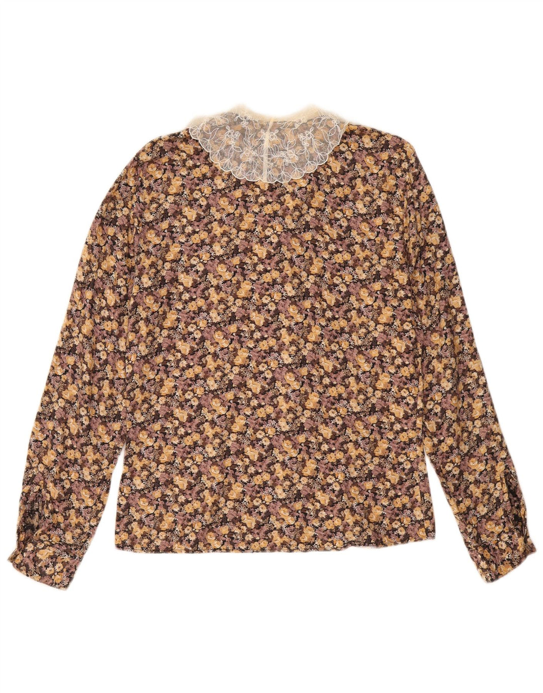 BENETTON Женская рубашка-блузка UK 12 Средний коричневый с цветочным принтом