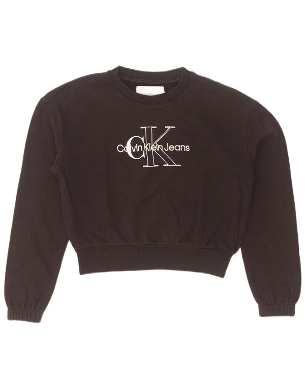 Женский укороченный свитшот с рисунком Calvin Klein Jeans UK 10, маленький черный