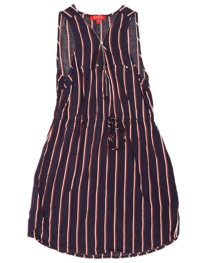 Guess Женское базовое платье без рукавов UK 12, средний темно-синий в полоску из вискозы
