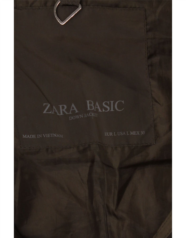 ZARA Womens Hooded Padded Coat UK 14 Large Khaki Vintage Zara and Second-Hand Zara from Messina Hembry 