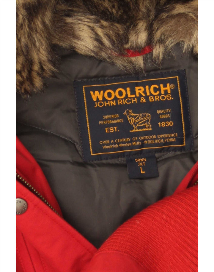 Женская стеганая куртка с капюшоном Woolrich UK 14, большой красный хлопок
