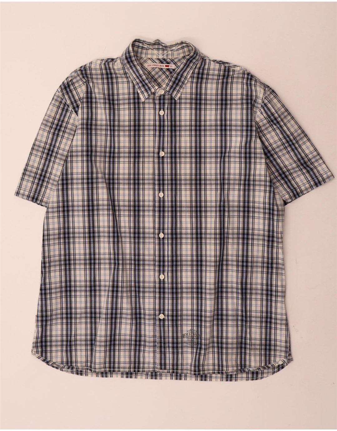 Мужская рубашка с коротким рукавом Levi's 2XL, синяя клетка, хлопок