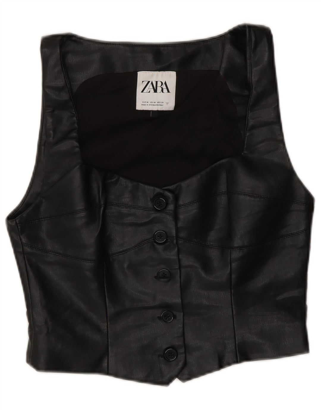 Женский кожаный жилет Zara UK 12, средний черный