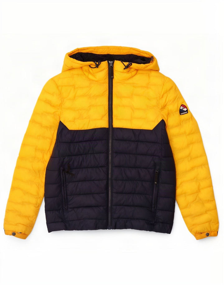 Мужская утепленная куртка с капюшоном Superdry UK 38, средний желтый цвет с цветными блоками