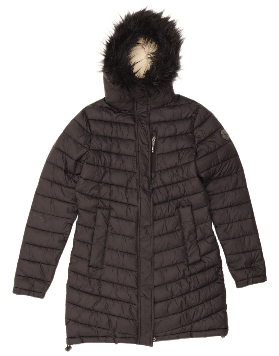 Женское пуховое пальто с капюшоном Superdry UK 14, средний черный нейлон