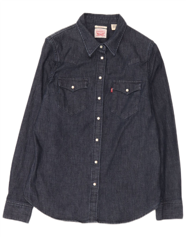 Женская джинсовая рубашка свободного покроя Levi's UK 14, средний темно-синий хлопок