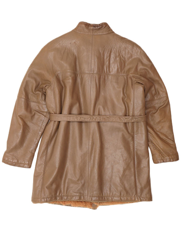 Винтажное женское кожаное пальто UK 14, кожа среднего коричневого цвета