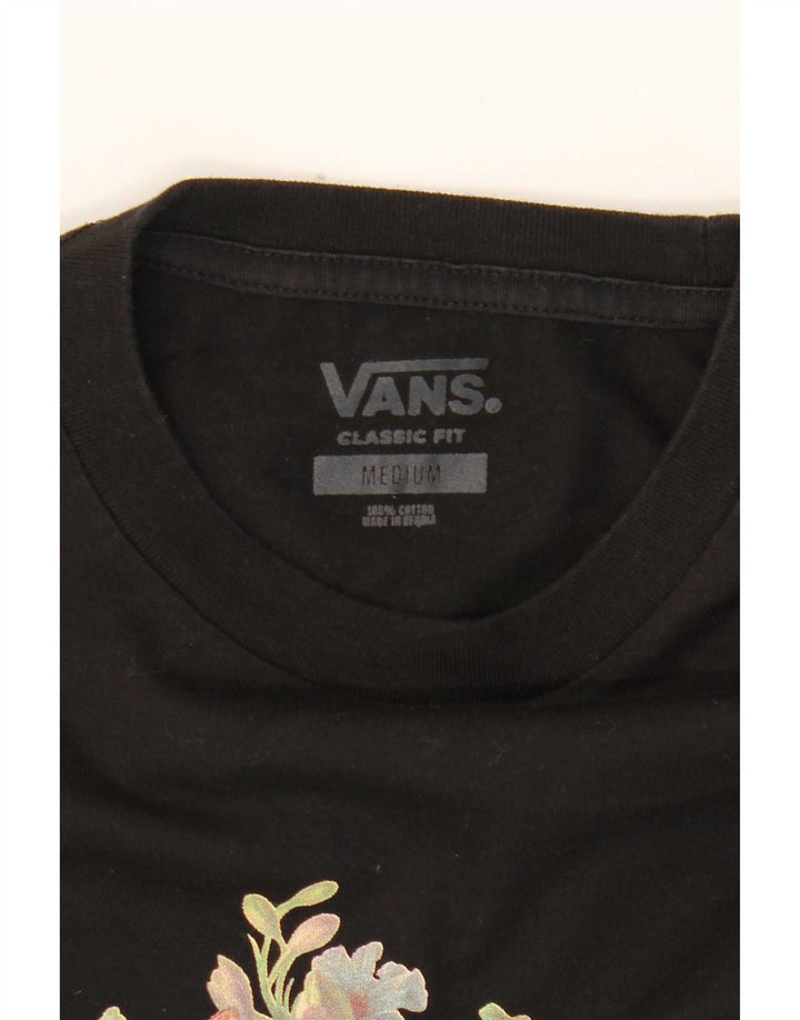 Мужской топ классического кроя с рисунком Vans с длинным рукавом, средний черный с цветочным принтом