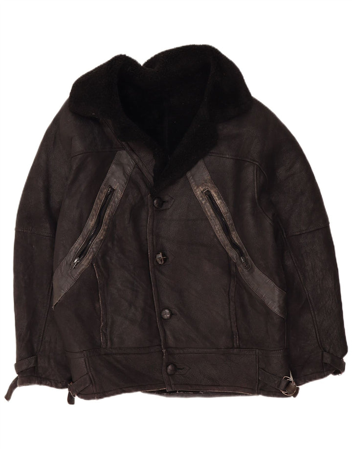 Винтажная мужская короткая дубленка UK 42 XL, черная