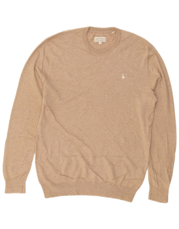 Мужской джемпер с круглым вырезом JACK WILLS, хлопковый свитер среднего бежевого цвета с крапинками