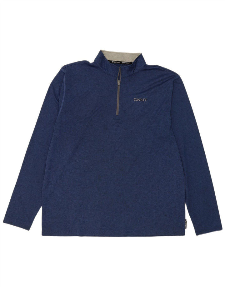 DKNY Mens Zip Neck Pullover Tracksuit Top XL Navy Blue Flecked Polyester