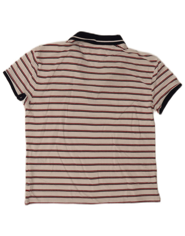 Tommy Hilfiger Womens Polo Shirt UK 12 Medium White Striped Cotton
