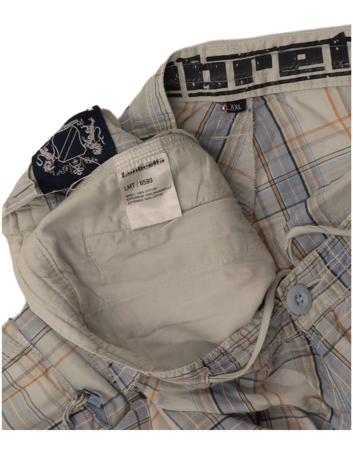 LAMBRETTA Mens Cargo Shorts 2XL W38 Blue Check Cotton