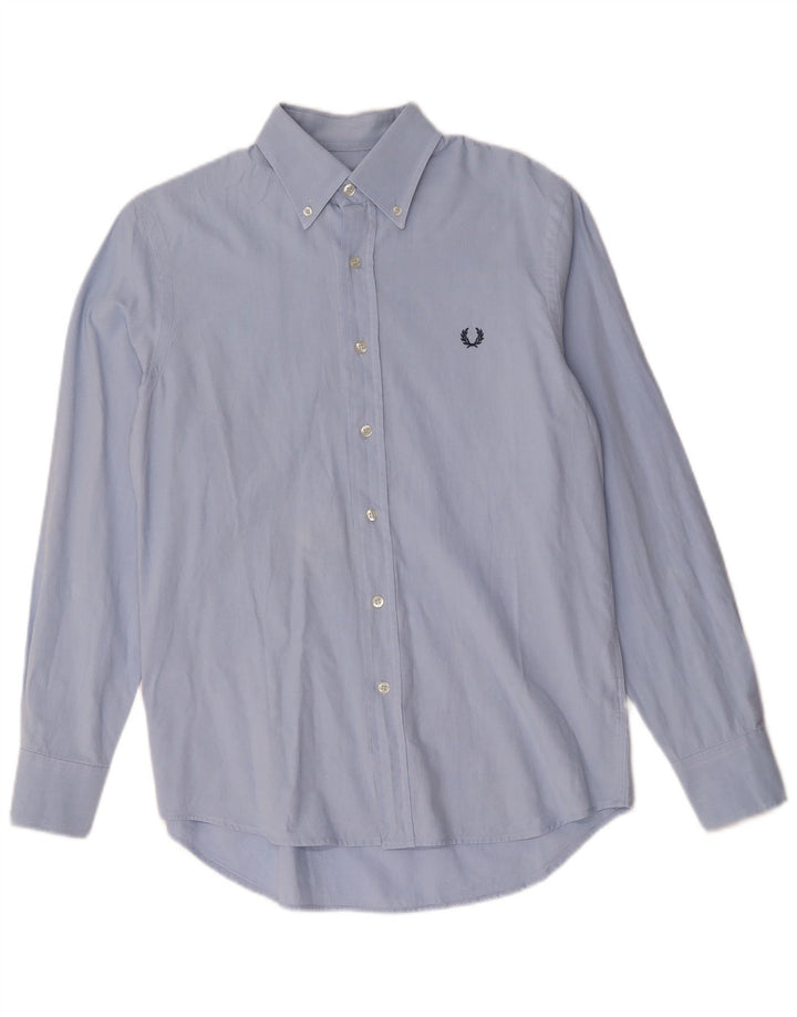 FRED PERRY Мужская приталенная рубашка из хлопка среднего синего цвета