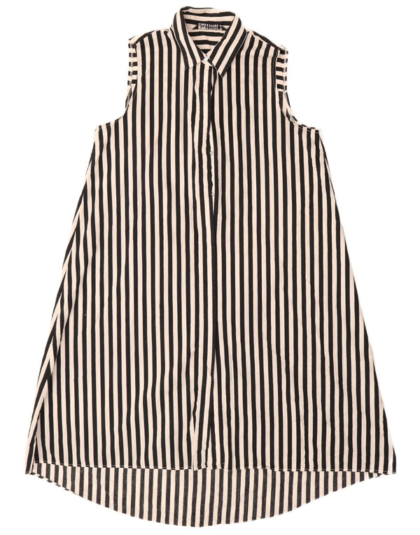 Женское платье-рубашка без рукавов Zara UK 14, хлопок среднего размера в черную полоску