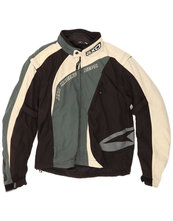 AXO Mens Graphic Racer Jacket UK 44 2XL Black Colourblock Polyester