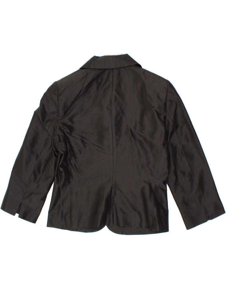 SEVENTY Womens 2 Button Blazer Jacket IT 42 Medium Black Silk Vintage Seventy and Second-Hand Seventy from Messina Hembry 